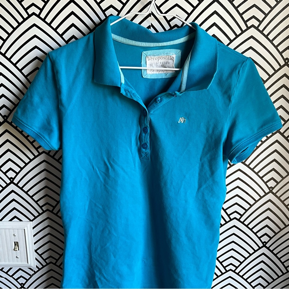 Y2k AERO Polo shirt turquoise short sleeve XL